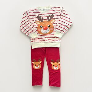 Toddler Girls 3T Reindeer Christmas Outfit Sweater & Pants Holiday